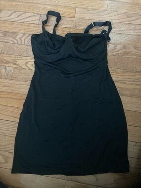 Black Shaping Slip Dress with Adjustable Straps left strap detached